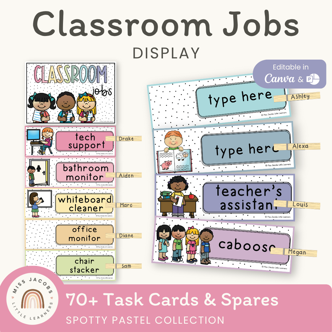 Classroom Job Chart - Spotty Pastel Theme - Miss Jacobs – Miss Jacobs ...