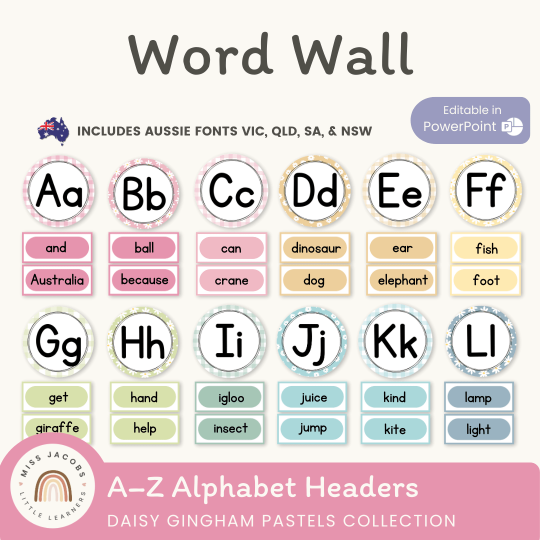 Alphabet Word Wall - Daisy Gingham Pastels Decor – Miss Jacobs Little ...