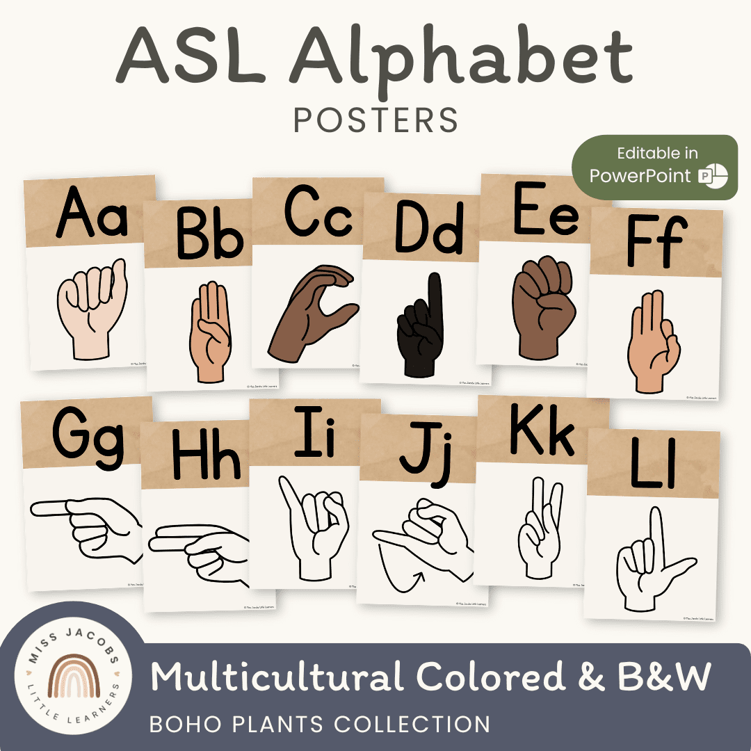 ASL Alphabet Posters - American Sign Language - Boho Plants Decor ...