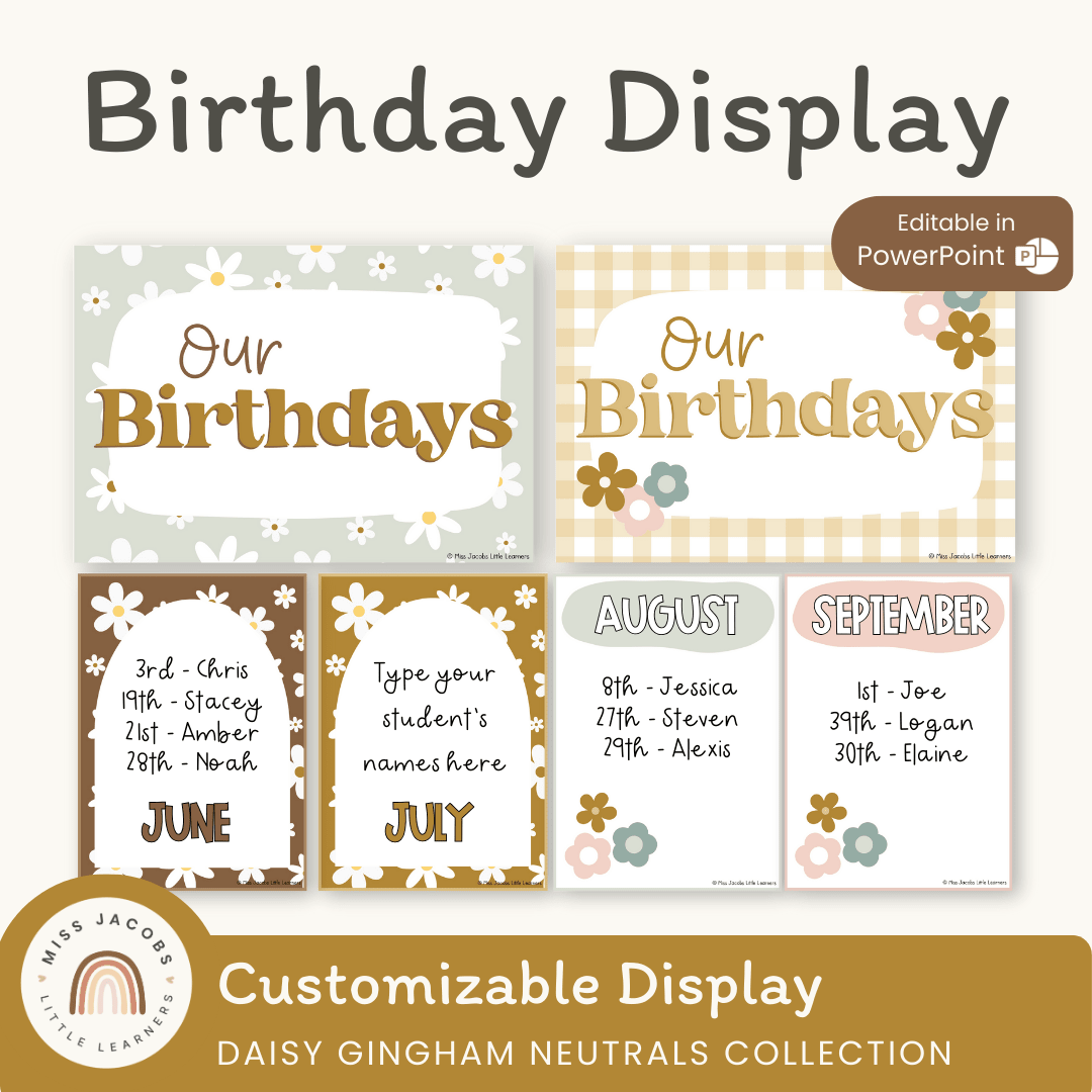 Birthday Display | Daisy Gingham Neutrals – Miss Jacobs Little Learners