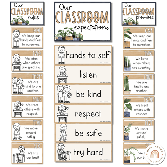 Classroom Rules and Expectations Posters - Boho Plants Decor