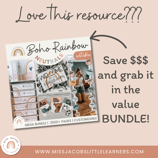 Classroom Label Student Names & Supplies - Boho Rainbow Decor