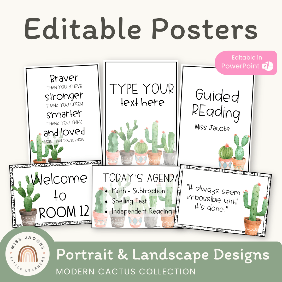 Cactus Themed Editable Classroom Posters Set – Miss Jacobs Little Learners