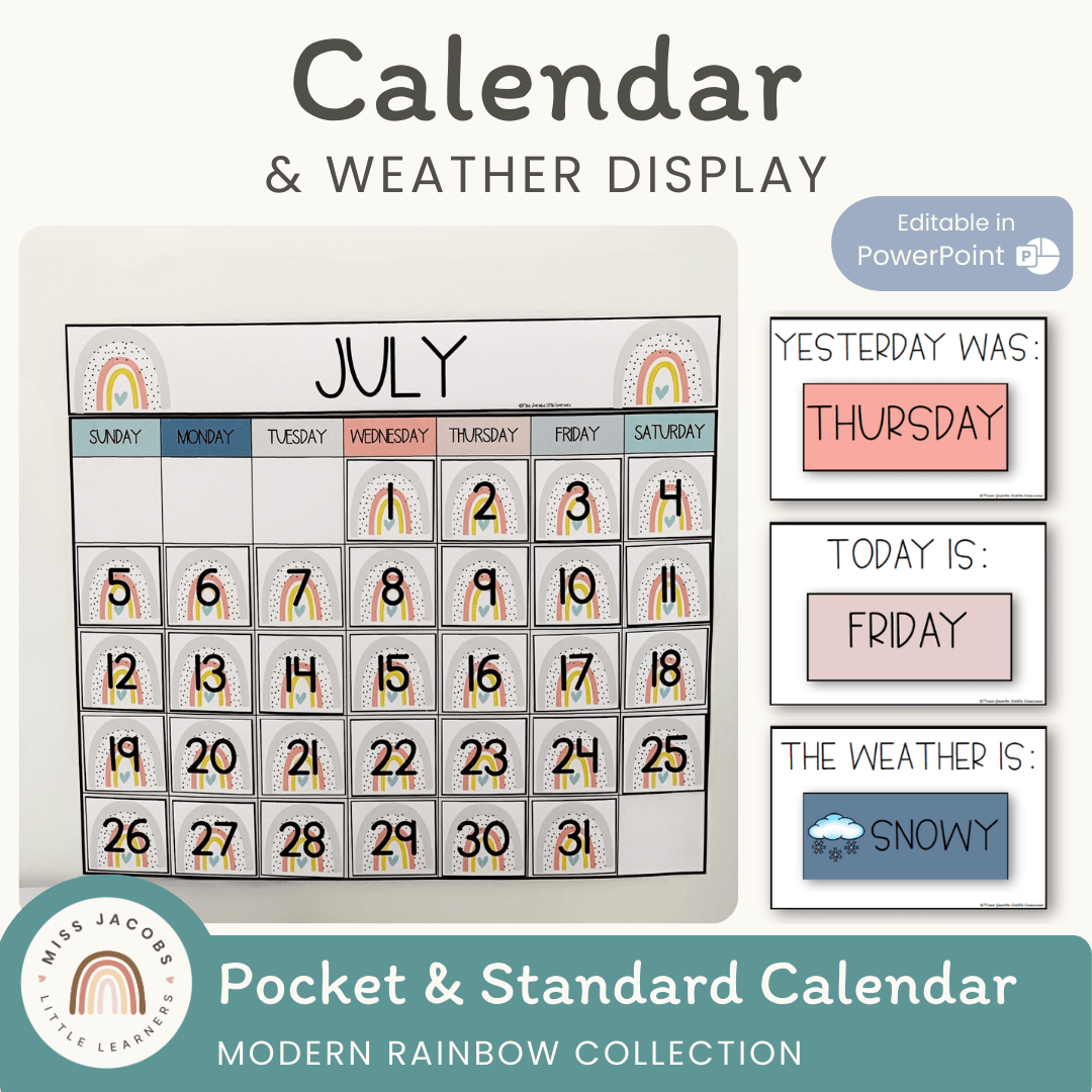 Calendar & Weather Display: Calming Rainbow Classroom Decor – Miss ...