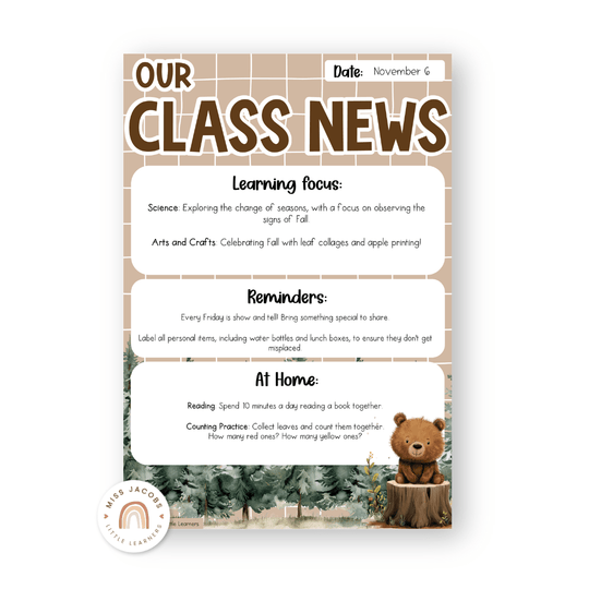 Classroom Newsletter Templates - Woodland Theme Decor