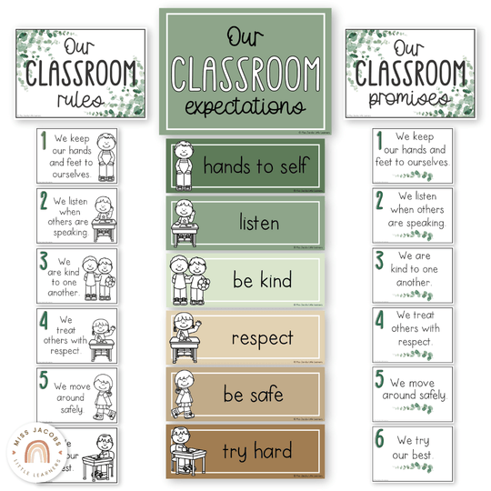 Classroom Rules and Expectations Posters - Modern Botanical Decor