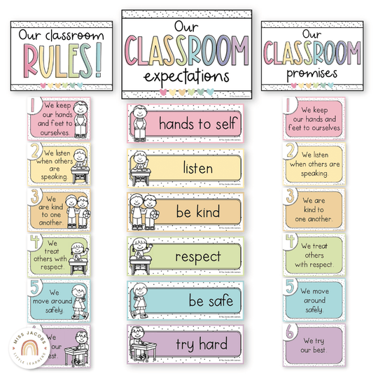 Classroom Rules and Expectations Posters - Spotty Pastel Decor