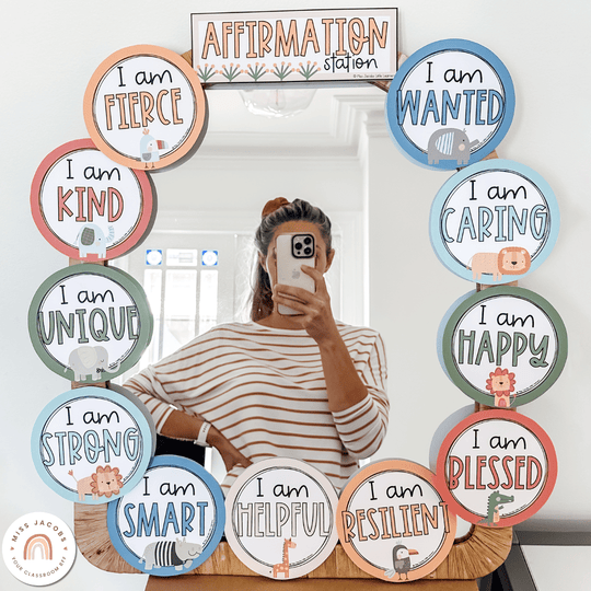 Affirmation Station - Cute Jungle Animals Decor