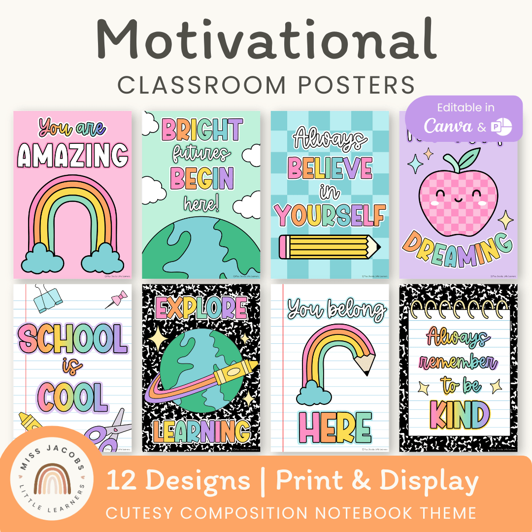Motivational Classroom Posters – Cutesy Composition Notebook – Miss ...