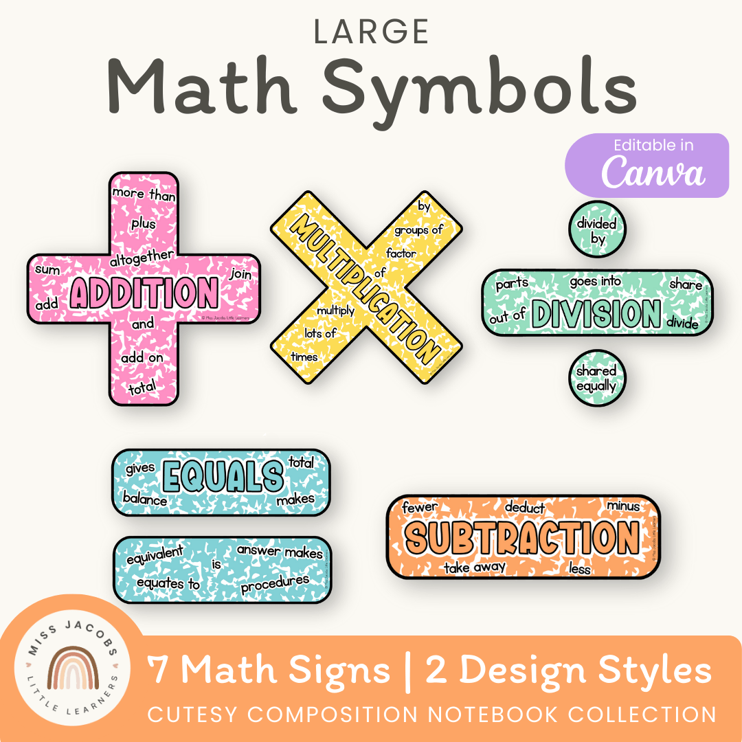 Large Math Symbols - Cutesy Composition Notebook Math Decor – Miss ...