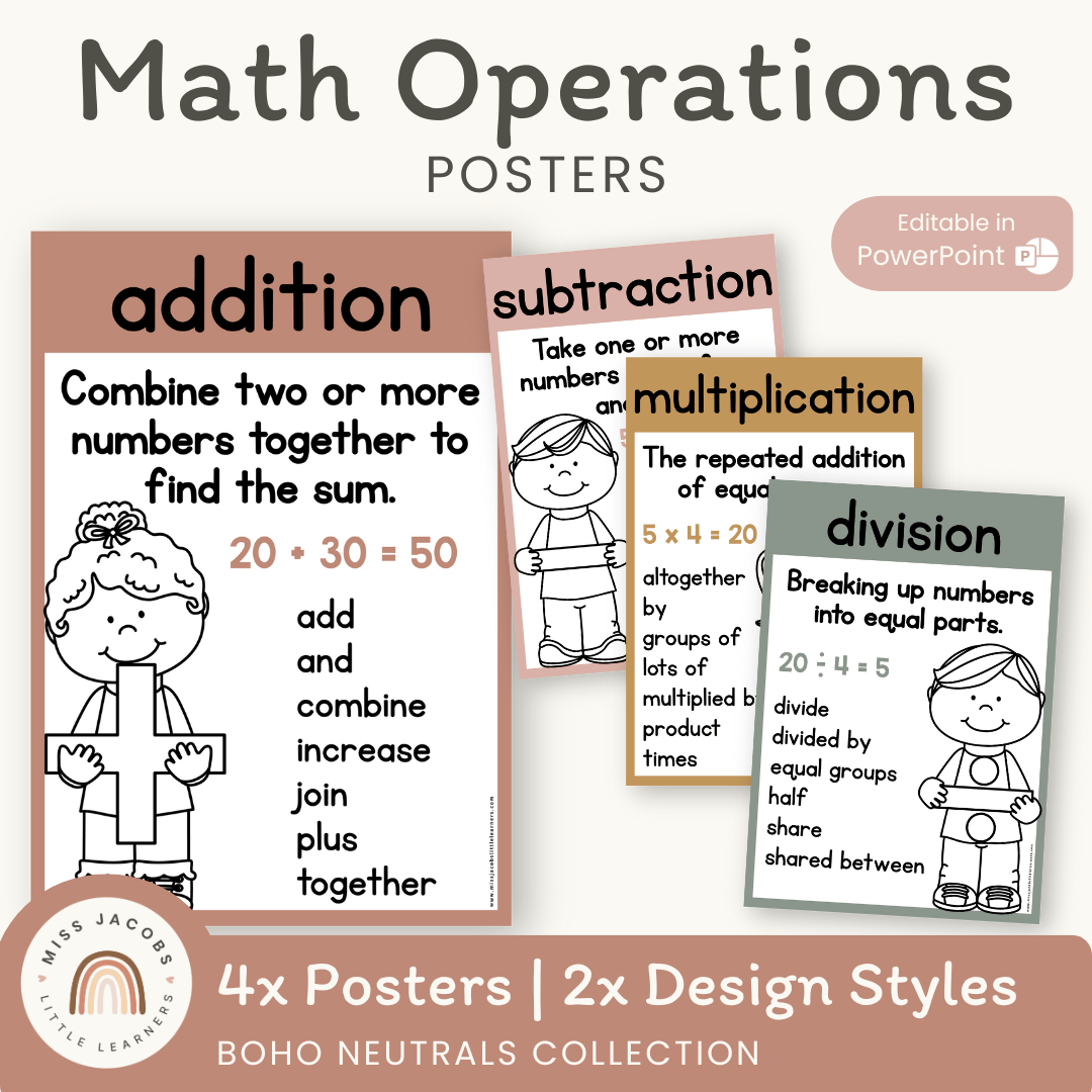 Math Operations Posters - Boho Neutrals Classroom Theme - Miss Jacobs ...