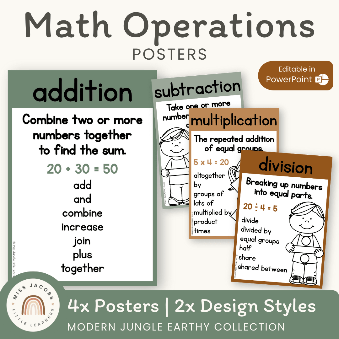 Math Operations Posters - Modern Jungle Earthy Theme - MJLL – Miss ...