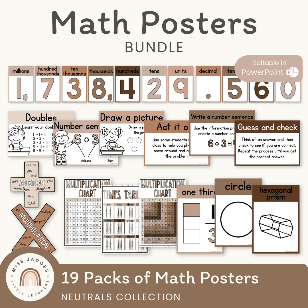 Neutrals Collection Math Posters Decor - Miss Jacobs Little Learners