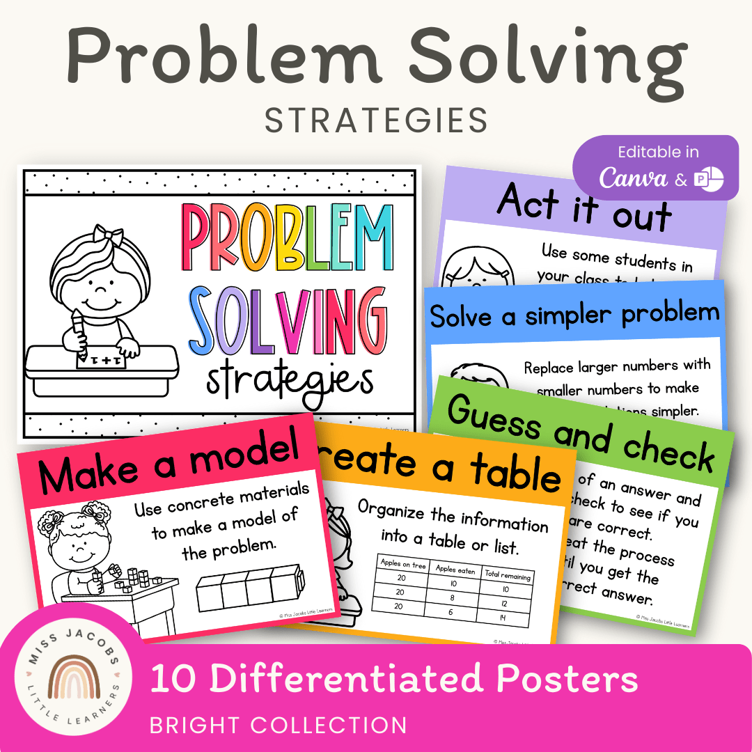 Math Problem Solving Strategies Posters - Bright Theme - Miss Jacobs ...