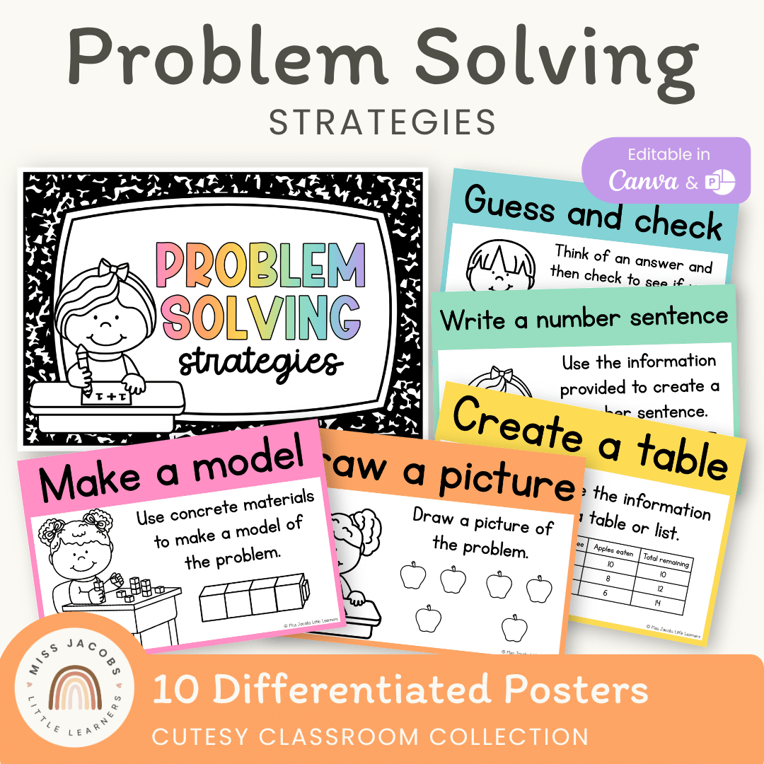 Math Problem Solving Strategies Posters - Cutesy Classroom Theme - MJLL ...