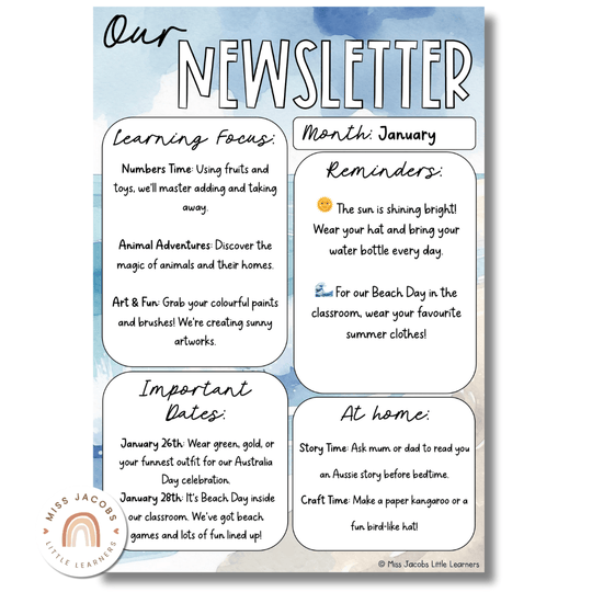 Classroom Newsletter Templates - Modern Ocean Classroom Decor