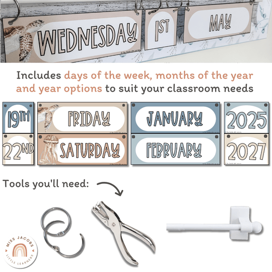 Flip Calendar - Modern Ocean Classroom Decor