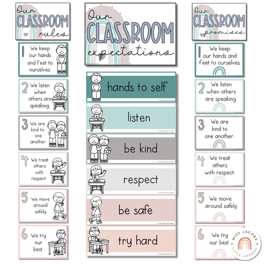 Modern Rainbow Classroom Rules Posters