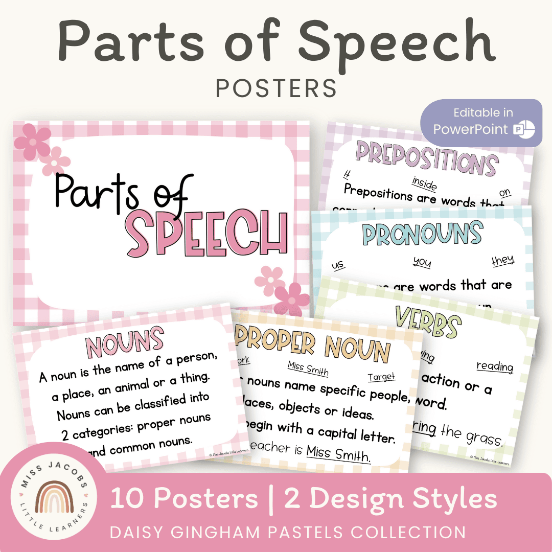 Parts of Speech Posters - Daisy Gingham Pastels Theme – Miss Jacobs ...