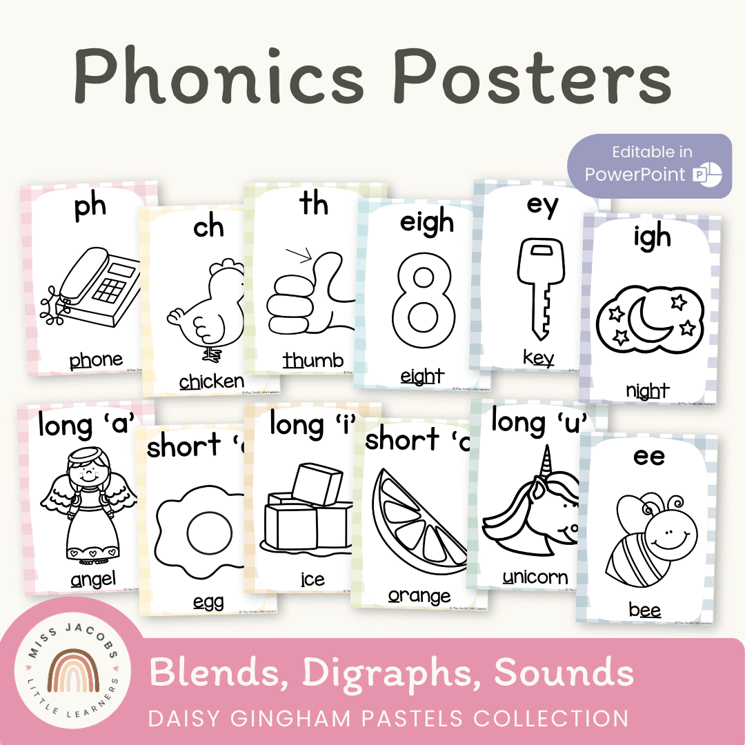 Phonics Posters - Daisy Gingham Pastels Theme – Miss Jacobs Little Learners