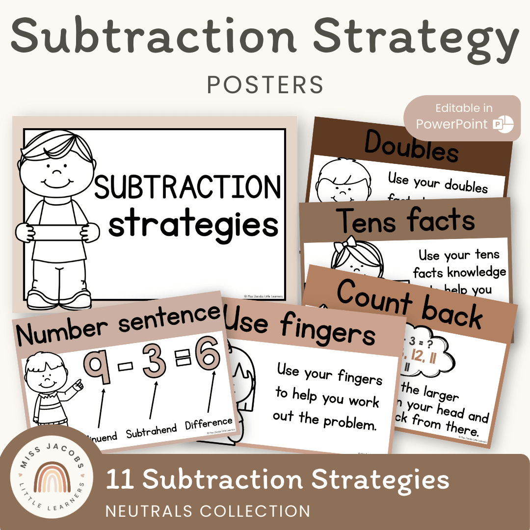 Subtraction Strategies Posters | Ombre Neutral Math Classroom Decor ...