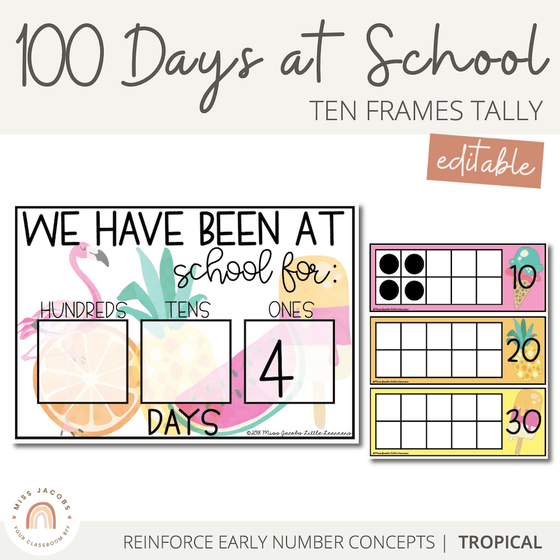 100 days of School Tally | Tropical Theme - Miss Jacobs Little Learners