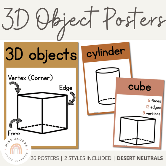 3D Shape / 3D Objects Posters | DESERT NEUTRAL | Boho Vibes Classroom Decor - Miss Jacobs Little Learners