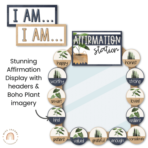 Affirmation Station Boho Plants Labels | Positive Affirmations for Mirror | Editable - Miss Jacobs Little Learners
