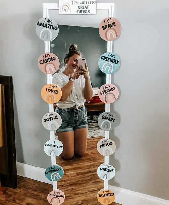 Affirmation Station - Boho Rainbow Neutrals Classroom Decor