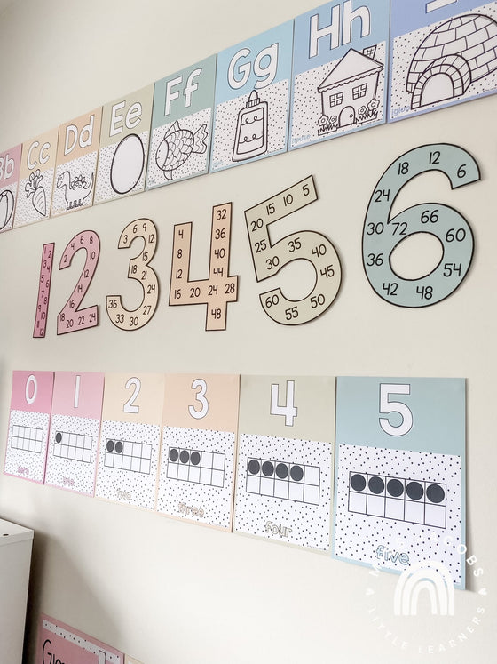 ALPHABET POSTERS | SPOTTY PASTELS | Muted Rainbow Theme - Miss Jacobs Little Learners