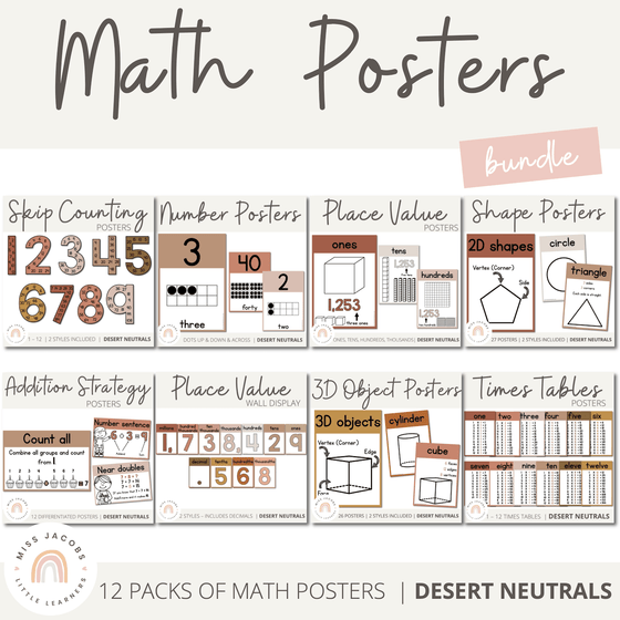 BOHO DESERT NEUTRALS Math Posters Bundle | Boho Color Palette | Neutral Decor - Miss Jacobs Little Learners