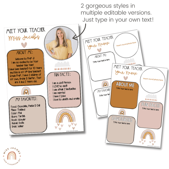 Meet the Teacher Templates - Boho Rainbow Neutrals Decor