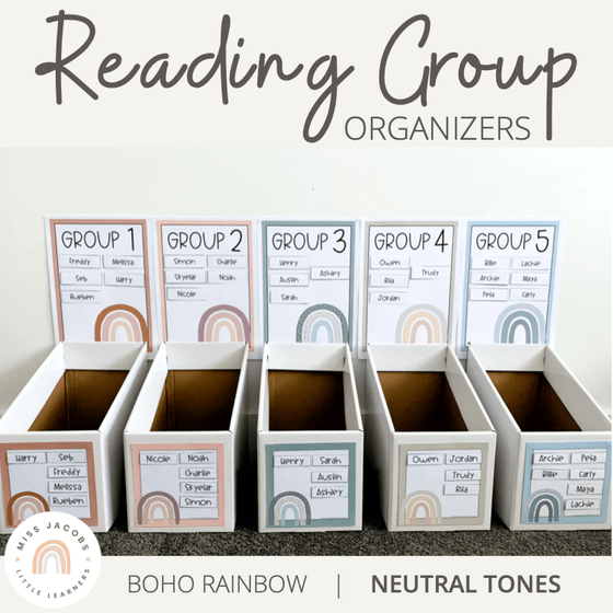 Boho Rainbow Reading Group Organisers - Miss Jacobs Little Learners