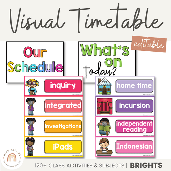 Brights Visual Timetable | Classroom Decor | Editable - Miss Jacobs Little Learners