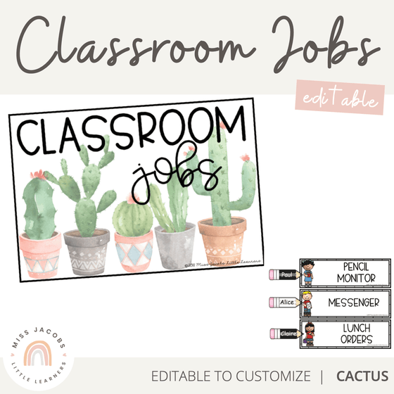 Classroom Jobs Display | Cactus Decor Theme - Miss Jacobs Little Learners