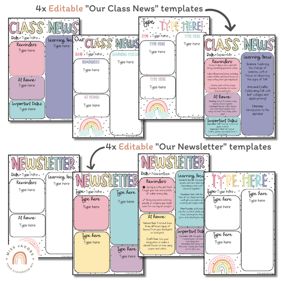 Classroom Newsletter Templates | Editable | Spotty Pastels Classroom Theme | Muted Rainbow Decor - Miss Jacobs Little Learners
