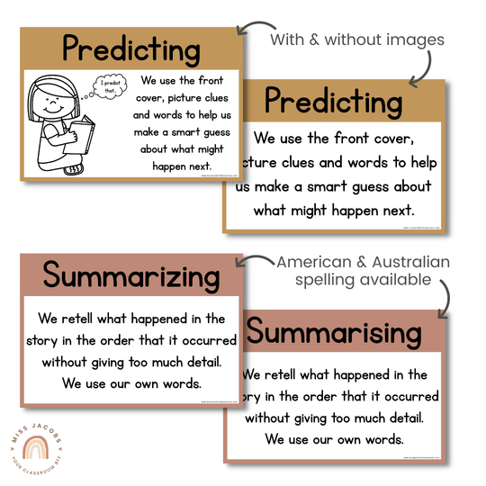 Reading Comprehension Strategies Posters - Boho Neutrals Theme