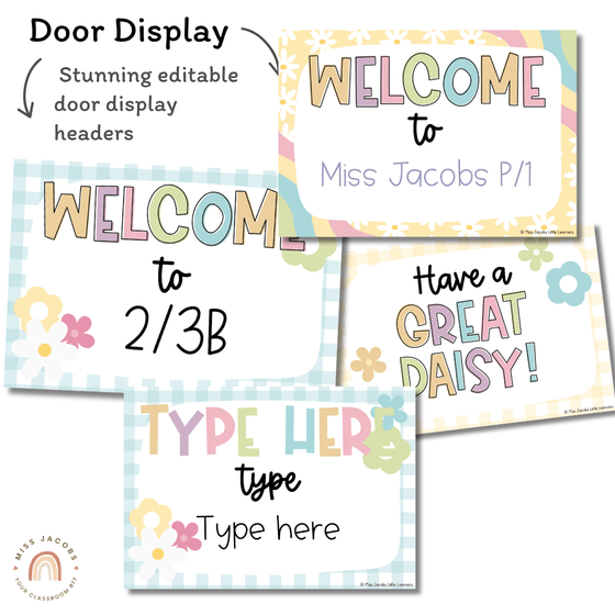 Daisy Door Display or Bulletin Board | Daisy Gingham Classroom Decor | Editable - Miss Jacobs Little Learners