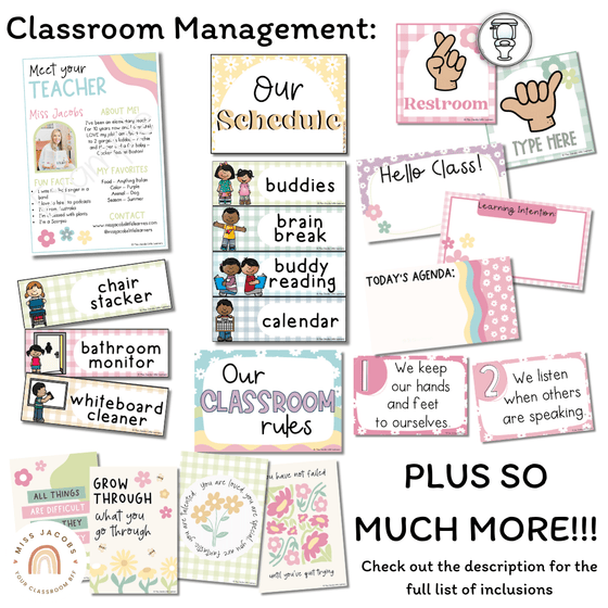 Daisy Gingham Pastels Classroom Decor Bundle | Muted Rainbow Theme | Editable - Miss Jacobs Little Learners