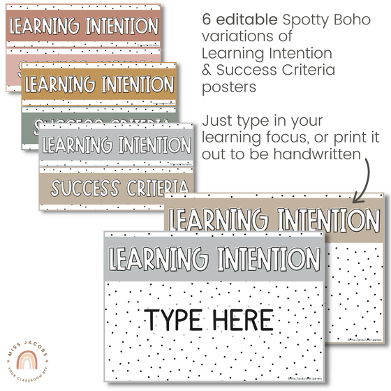 Learning Intentions | SPOTTY BOHO | EDITABLE - Miss Jacobs Little Learners