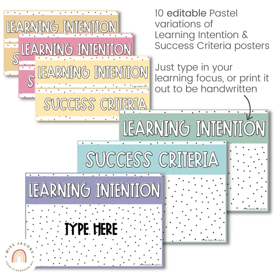 Learning Intentions | SPOTTY PASTELS | Editable - Miss Jacobs Little Learners