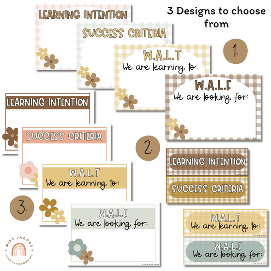 Learning Intentions & Success Criteria Posters | WALT and WALF | Daisy Gingham Neutrals - Miss Jacobs Little Learners