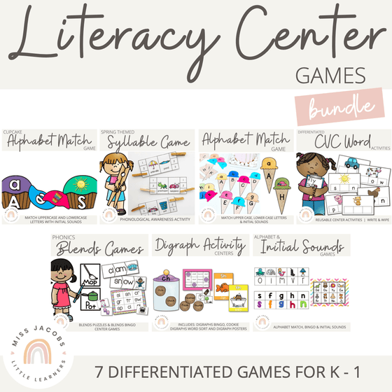 Literacy Center Games Bundle {K-1) - Miss Jacobs Little Learners