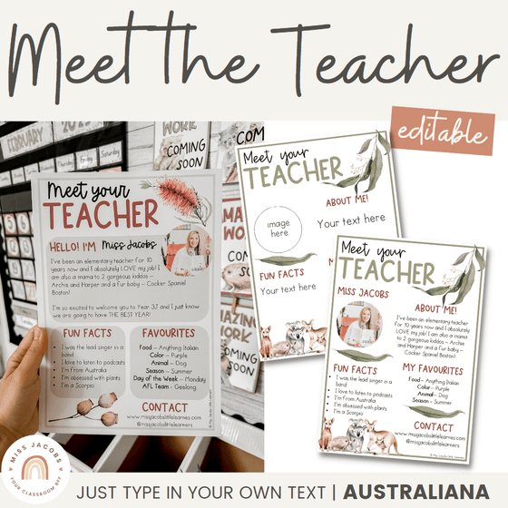 Meet the Teacher Templates | Australiana Classroom Decor | Australian Flora and Fauna | Miss Jacobs Little Learners | Editable