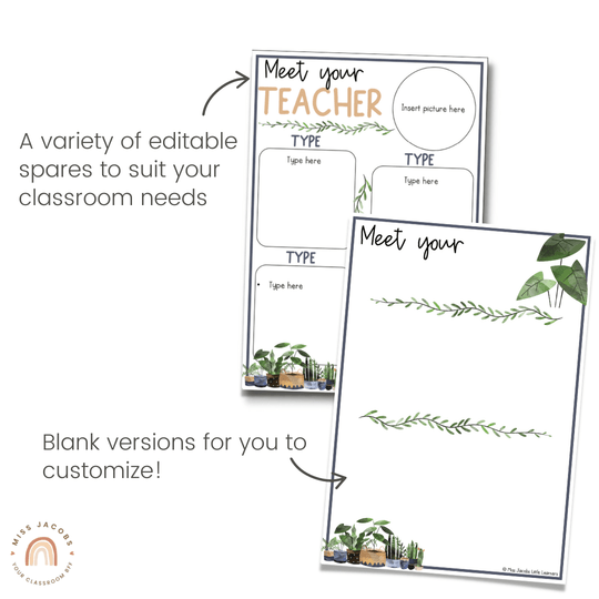 Meet the Teacher Templates - Boho Plants Classroom Decor