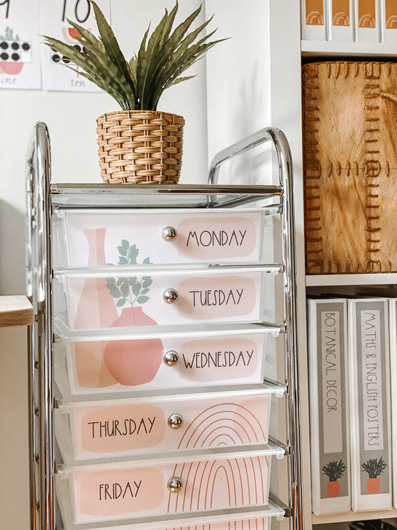 Modern Boho Vibes 10 Drawer Trolley Labels | Editable - Miss Jacobs Little Learners