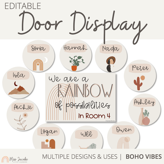 Modern BOHO VIBES Door Display / Affirmation Station - Editable | Neutral Tones - Miss Jacobs Little Learners