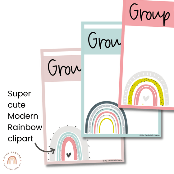 Modern CALM COLORS Classroom Decor | Reading Group Labels | Modern Boho Rainbow Theme - Miss Jacobs Little Learners