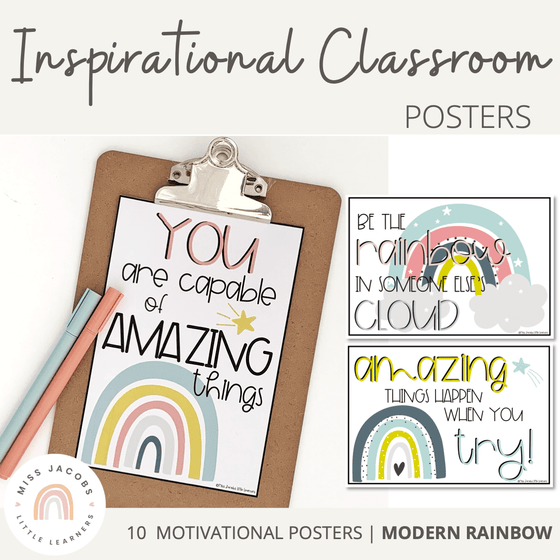 Modern Rainbow Inspirational Classroom Posters | Boho Rainbow Decor - Miss Jacobs Little Learners
