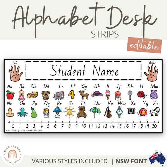 NSW Foundation Font Alphabet Desk Strips with Number Line | Student Name Tags - Miss Jacobs Little Learners